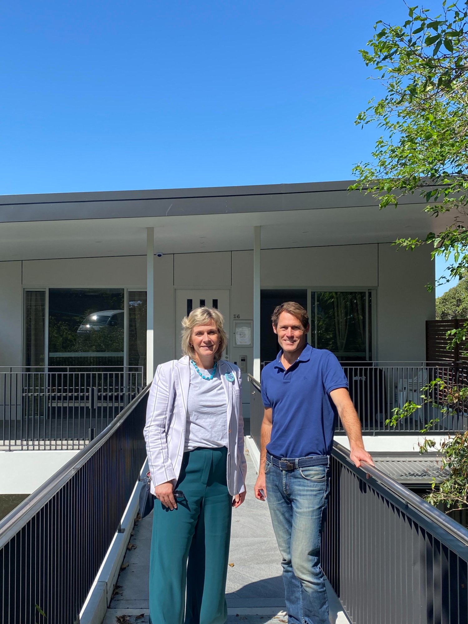 Tom Oates with Zali Steggall MP at Manly House disability accommodation